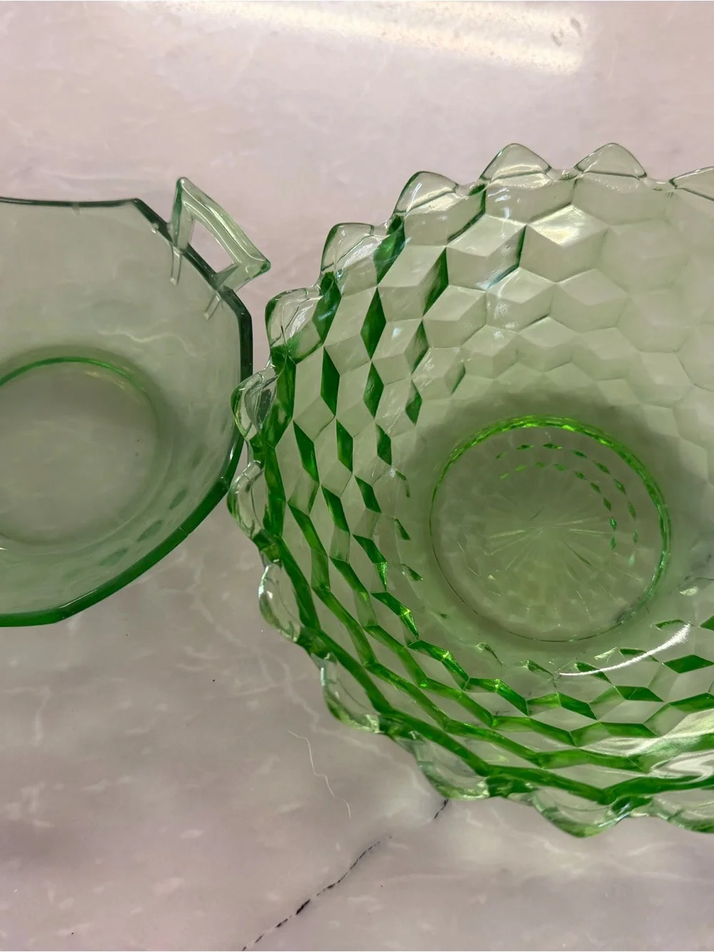 Green Pressed Glass Serving Bowls - Decorative vintage